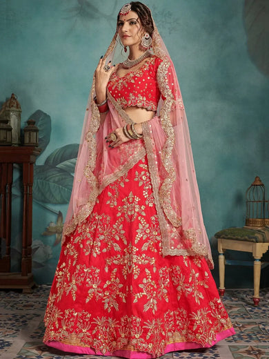 Mesmerizing Red Dori Work Art Silk Lehenga Choli With Dupatta - Ethnic Plus In